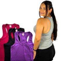 Kit 3 Blusas Regata Slim Básica Feminina Verão Praia
