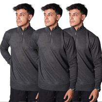 Kit 3 Blusas Suéter Meio Zíper com Gola Alta Masculino Manga Longa Inverno Outono Diversas Cores