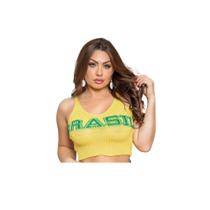 Kit 3 Blusinha Cropped Feminino Tricot Brasil Regata Copa do Mundo - Atacado