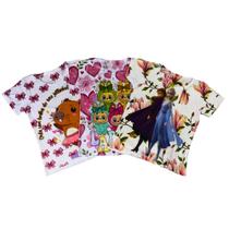 Kit 3 Blusinha Infantil Menina Estampadas Básicas Manga Curta Kit 3 Blusinha Infantil Menina Estampadas Básicas Manga Curta