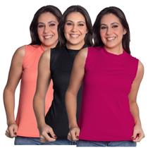 Kit 3 Blusinha Regata Canelada Básica Gola Alta Casual Tendência Cores Candy Kit 3 Blusinha Regata Canelada Básica Gola Alta Casual Tendência Cores Candy