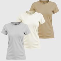 Kit 3 Blusinhas Femininas Camiseta Basica 100% Algodão Gola Redonda Fafenix Confortáveis