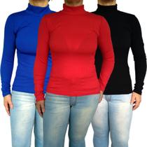 Kit 3 Blusinhas Femininas Gola Alta Manga Longa Justas Lisas Cores Sortidas Canelado Pp ao Plus Size Kit 3 Blusinhas Femininas Gola Alta Manga Longa Justas Lisas Cores Sortidas Canelado Pp ao Plus Size