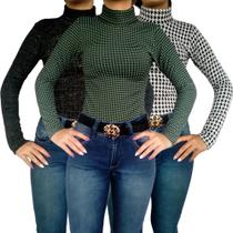 Kit 3 Blusinhas Femininas Gola Cacharrel Manga Longa Justas Peças Sortidas Jacquard Pp ao Plus Size Kit 3 Blusinhas Femininas Gola Cacharrel Manga Longa Justas Peças Sortidas Jacquard Pp ao Plus Size