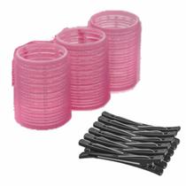 Kit 3 Bobs Formador de Cachos Para Cabelo 44mm + 12 Clips Bico de Pato Salão de Beleza Casa