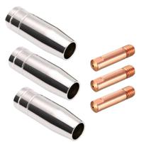 Kit 3 Bocal Cônico Para Tocha Mig Mb 15AK 12mm - Brax + 3 Bico De Contato Para Tocha Mig M6x25 0,8mm 15AK 24KD - Brax
