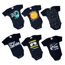 Kit 3 Bodies Bebê Verão Manga Curta Preta com Estampas Sortidas