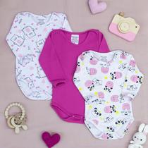 Kit 3 Bodies Infantís em Malha Ribana Confortável Fácil de Vestir Moderno e Elegante Rosa Kit 3 Bodies Infantís em Malha Ribana Confortável Fácil de Vestir Moderno e Elegante Rosa
