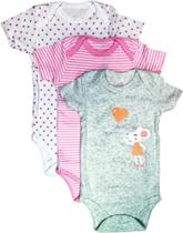 Kit 3 Bodies Manga Curta Para Bebe De 0 A 3 Meses - F00001