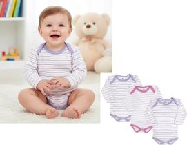 Kit 3 body 100% algodão malha canelada bebê m (3 a 6 meses)