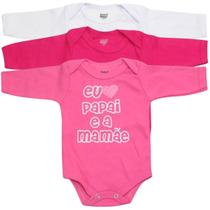 Kit 3 body bebê 100% algodão manga longa feminino frases doctor baby 01-019