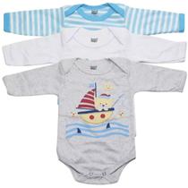 Kit 3 body bebê 100% alodão manga longa masculino doctor baby 01-036 Kit 3 body bebê 100% alodão manga longa masculino doctor baby 01-036