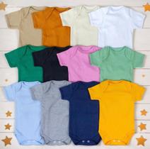 Kit 3 Body Bebê Manga Curta Liso Reativo Suedine 100 Algodão Menino Menina Com Cores Sortidas
