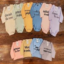 Kit 3 Body Bebe Manga Longa Com Frases