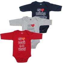 Kit 3 body bebê manga longa unissex 100% algodão frases doctor baby 01-026