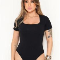 Kit 3 - Body Canelado com Decote Quadrado Manga Curta Feminino