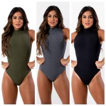 Kit 3 Body Canelado Gola Alta Regata Inverno Verão Kit 3 Body Canelado Gola Alta Regata Inverno Verão