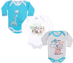 Kit 3 body em suedine manga longa para bebê meninos p ao g