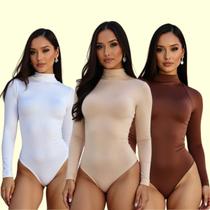 Kit 3 Body Feminino Manga Longa Cacharrel Gola Alta Premium