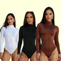 Kit 3 Body Feminino Manga Longa Cacharrel Gola Alta Premium