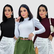 Kit 3 Body Feminino Manga Longa Princesa Canelada Inverno Kit 3 Body Feminino Manga Longa Princesa Canelada Inverno