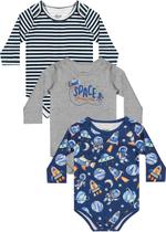 Kit 3 Body Infantil Masculino Manga Longa Azul Space - Elian Kit 3 Body Infantil Masculino Manga Longa Azul Space - Elian