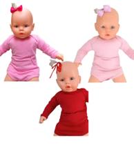 Kit 3 Body lisos Manga Longa para Bebê - meninas - Rosa, Rosa Claro e vermelho - Bicho Molhado