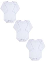 Kit 3 Body Manga Longa Branco Algodão
