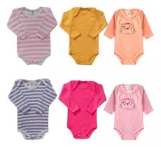 Kit 3 Body para Bebê Manga Longa Suedine Modelos Liso Listrado Bordado Cores Sortidas Menina Menino Kit 3 Body para Bebê Manga Longa Suedine Modelos Liso Listrado Bordado Cores Sortidas Menina Menino