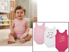 Kit 3 Body regata para bebê em algodão GG (12 a 18 meses) Kit 3 Body regata para bebê em algodão GG (12 a 18 meses)