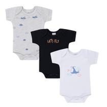 Kit 3 Body's Bebê Menino JunkesBaby em Suedine c/ Estampas Tamanho: PCor:Igual da foto
