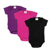 Kit 3 Bodys Bodies Manga Curta Bebê Canelado Básico Unissex