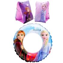 Kit 3 Boias Frozen Anna e Elsa 1 Circular 56cm e 2 de Braço