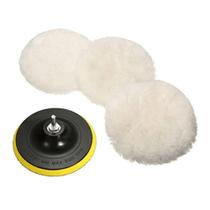 Kit 3 Boina Disco Esponja lã com suporte 115mm Polimento Limpeza automotivo Jogo Carro Moto vidro