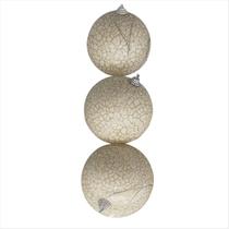 Kit 3 Bola De Natal Branca Dourada Craquelada 10CM