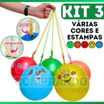 Kit 3 Bola De Vínil Pula Pula Com Cordão Mola Bollinha Dente de Leite