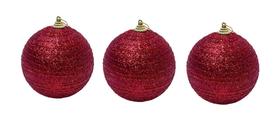 Kit 3 Bola Decorada Vermelha Brilho 10cm Kit 3 Bola Decorada Vermelha Brilho 10cm