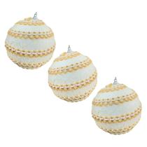 Kit 3 Bola Natal Branca 10cm Decorativa Tricô Enfeite Luxo Kit 3 Bola Natal Branca 10cm Decorativa Tricô Enfeite Luxo