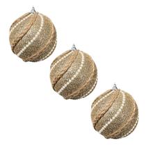 Kit 3 Bola Natal Decorativa Bege 10cm Glitter Pérolas Luxo Kit 3 Bola Natal Decorativa Bege 10cm Glitter Pérolas Luxo