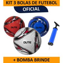 Kit 3 Bolas de Futebol Tamanho Oficial Número 5 Costurada material sintético + Bomba Brinde Kit 3 Bolas de Futebol Tamanho Oficial Número 5 Costurada material sintético + Bomba Brinde