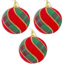 Kit 3 Bolas De Natal 10cm Camurca Enfeite Pendente Árvore Kit 3 Bolas De Natal 10cm Camurca Enfeite Pendente Árvore