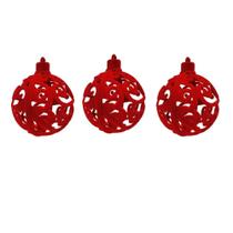 Kit 3 Bolas De Natal De Veludo Vazado Em Flor Camurça De Luxo