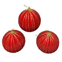 Kit 3 Bolas de Natal Decorada Glitter Brilho Linhas Douradas