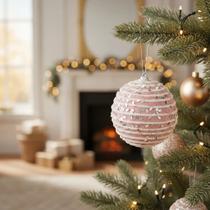 Kit 3 Bolas De Natal Decorada Luxo Rosa 8cm