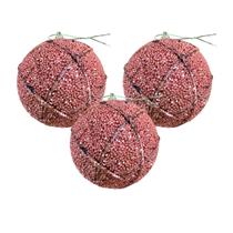 Kit 3 Bolas de Natal Decoradas 8 cm Rosa com Linhas e Glitter Tok da Casa