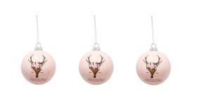 Kit 3 Bolas De Natal Detalhe Veado Rosa 8 Cm
