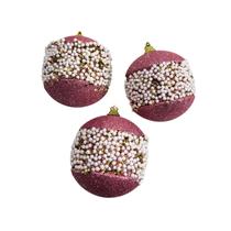 Kit 3 Bolas de Natal Faixa Flocada c/ Lantejoula 10cm Grande Tok da Casa