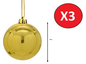 Kit 3 Bolas De Natal Lisa Dourada 25cm Decoração Natal