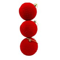 Kit 3 Bolas de Natal Vermelha de Veludo Decorada 8cm BD5633