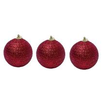Kit 3 Bolas de Natal Vermelha Decorada 10cm BD2385 - Tok da Casa